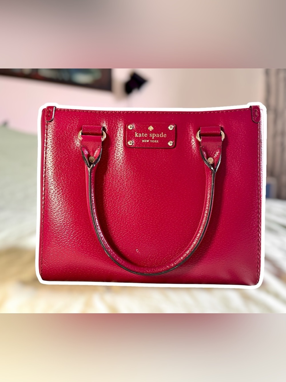 Kate Spade Fuchsia Pebbled Leather Satchel Crossbody Bag Small